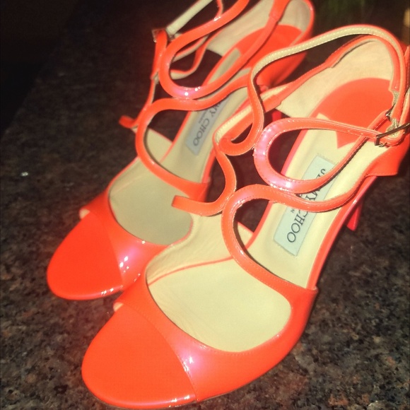 Jimmy Choo Lang Neon Orange Flame Ivette Sandle - Picture 1 of 6